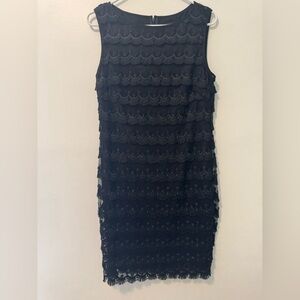 Tahari Black Sheath Mini Dress Sleeveless Crew Neck